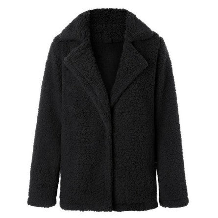 Women's plush jacket solid color winter coat front open long sleeve lapel imitation wool coat women's winter coat elegant women's coat