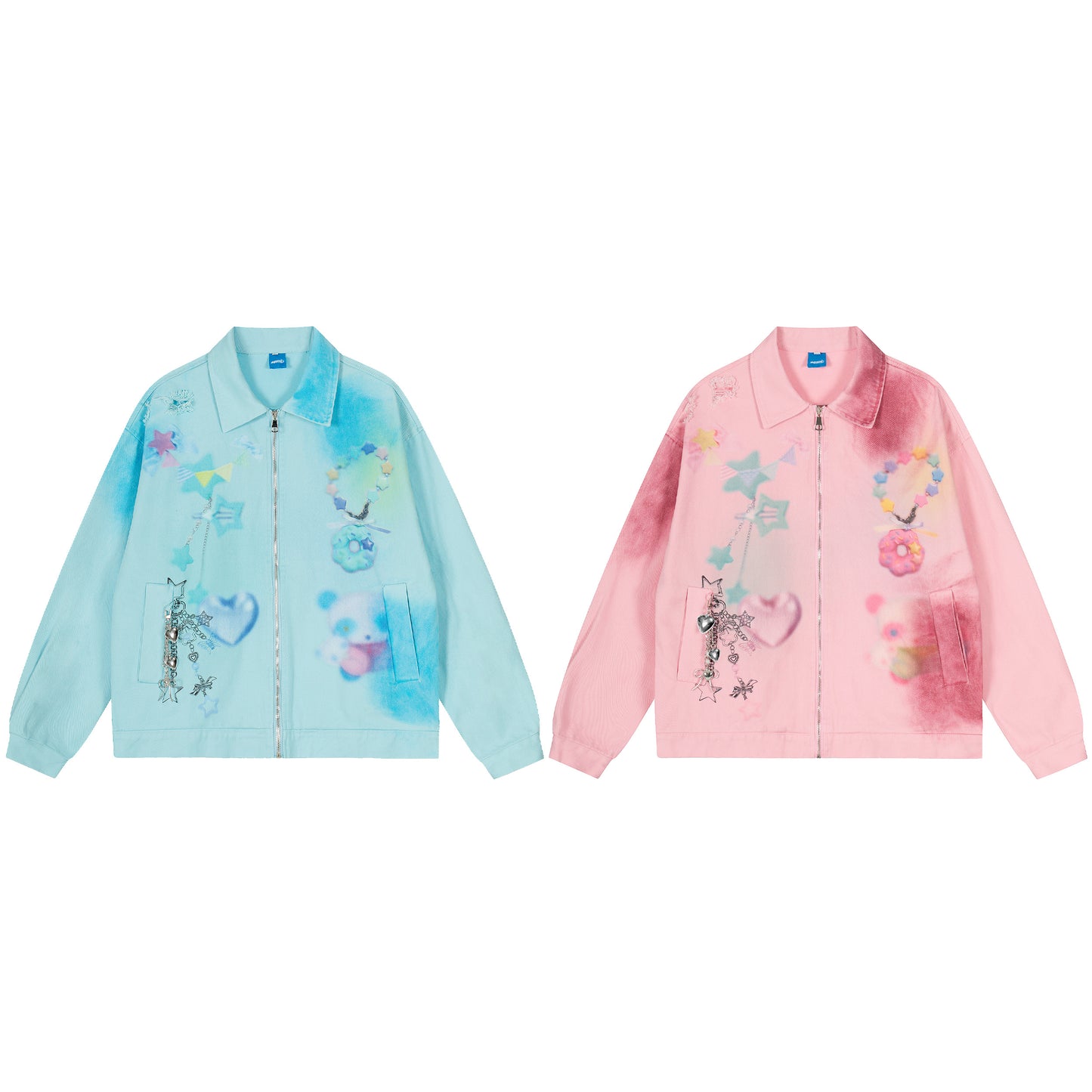 Dreamy Graffiti Charm Zip Jacket - Light Blue Front