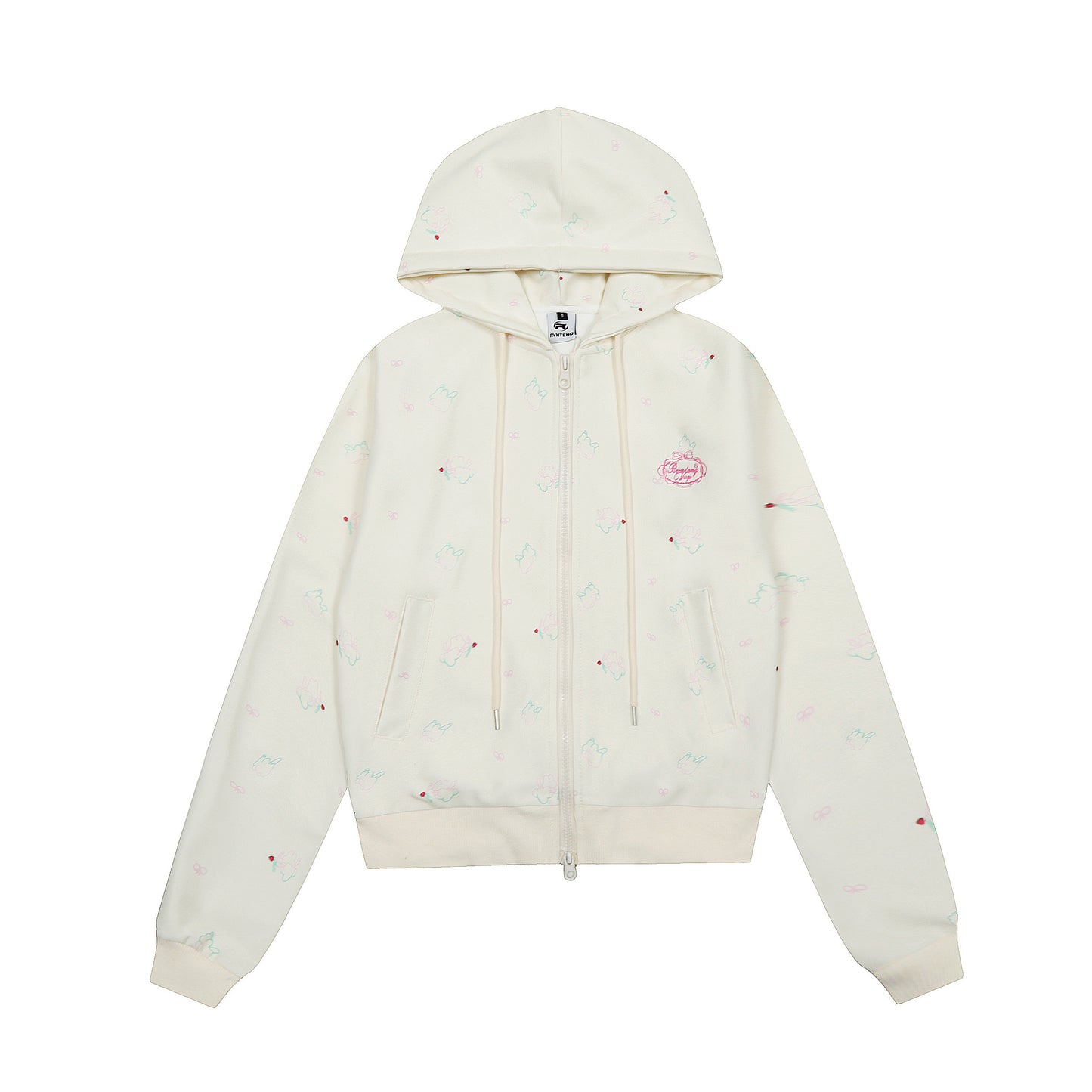 Women's Rvnteng Oval Logo Scattered Embroidery Full Zip Hoodie - Apricot & Grey Comparison