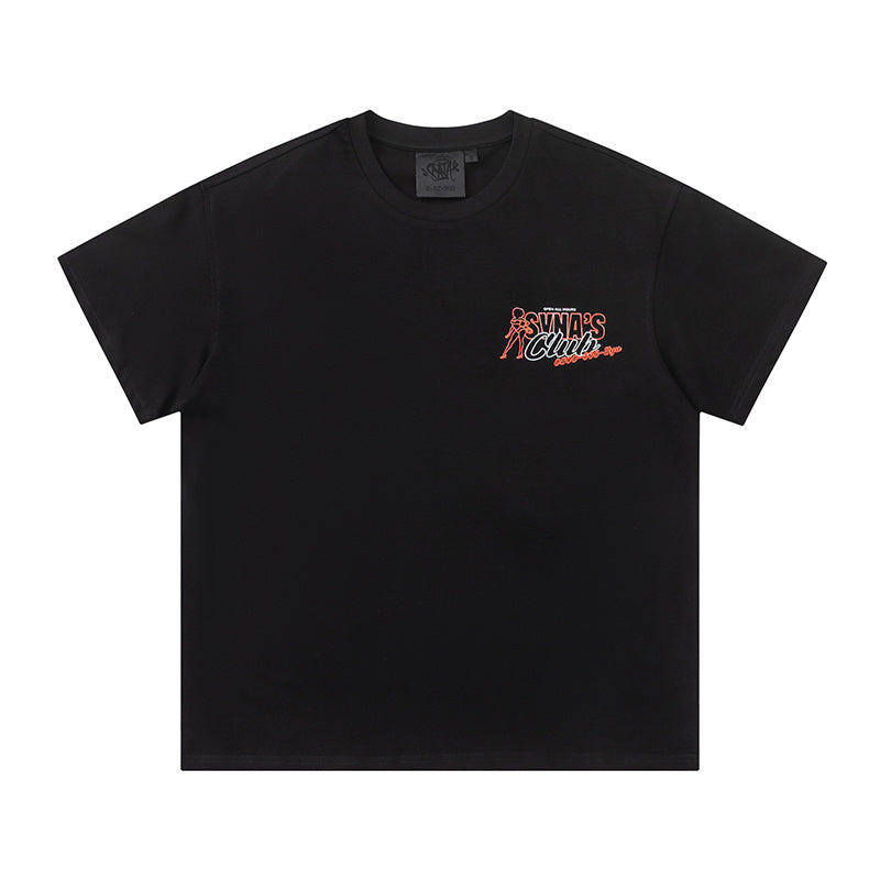 Black graphic crew neck short sleeve T-shirt with small front Synas Club print - view 10