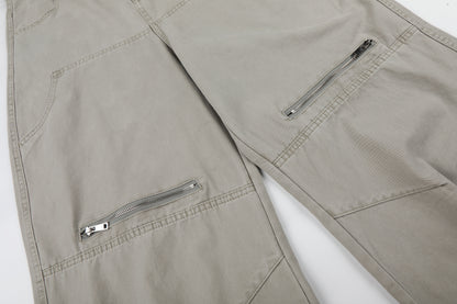 Zip Block Washed Wide Leg Cargo Pants High Waist Streetwear Y2K Vintage Knee Zip Patchwork Trousers | Zip Block