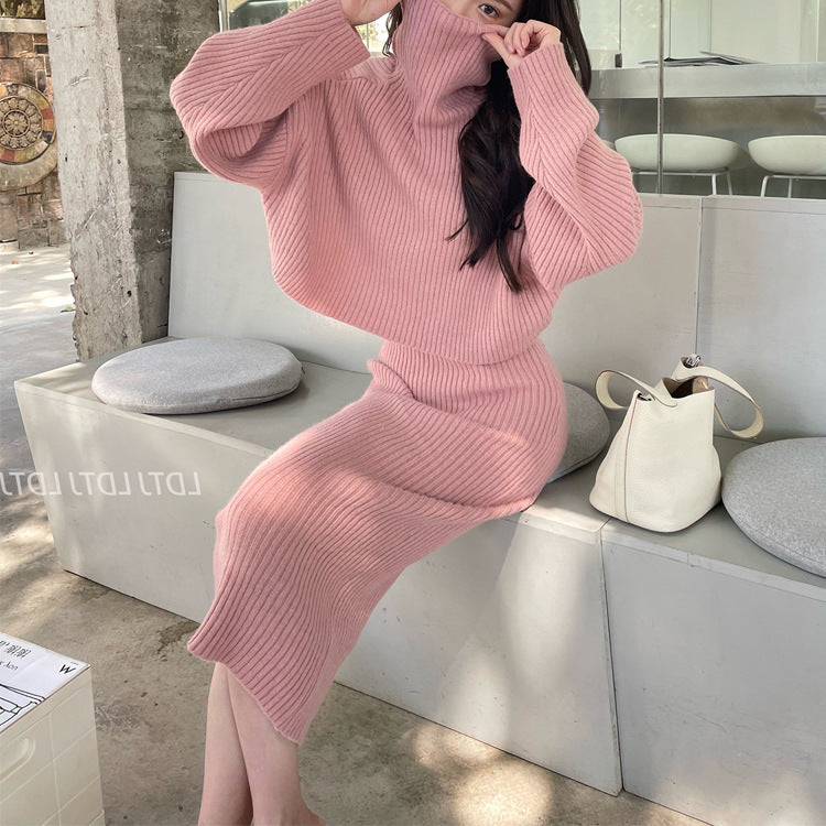 Knitted dress Korean 2023 autumn and winter new style small dress socialite suit winter sweater skirt two-piece suit women