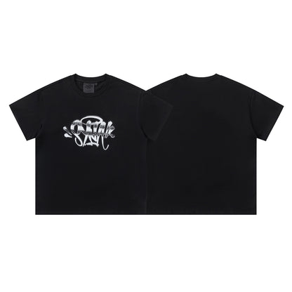Unisex Black Graphic T-Shirt, Crew Neck Short Sleeve Streetwear Casual Top