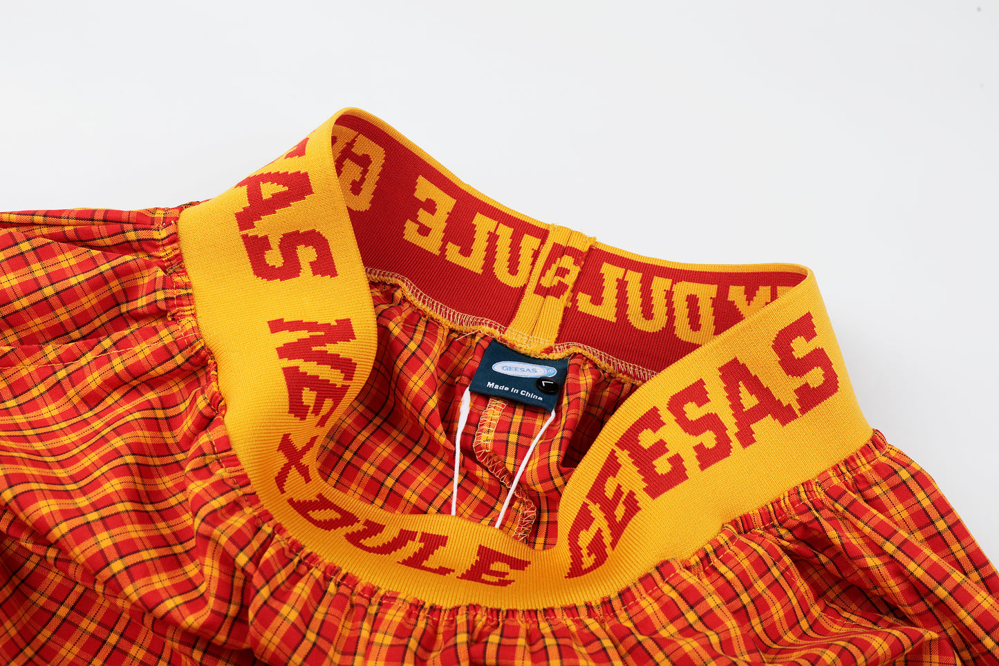 NEXDULE GEESAS Plaid Print Wide Leg Barrel Pants High Waist Streetwear Y2K Vintage Logo Waistband Zip Hem Trousers | Plaid Drop