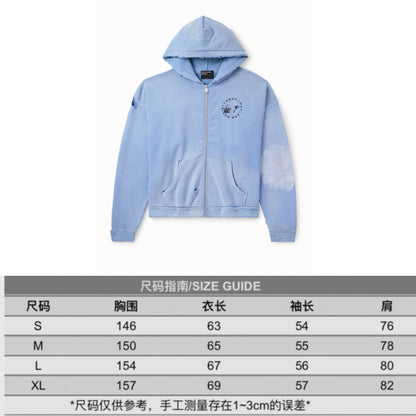 Daughter's Distressed Printed Cotton-Jersey Zip-Up Hoodie