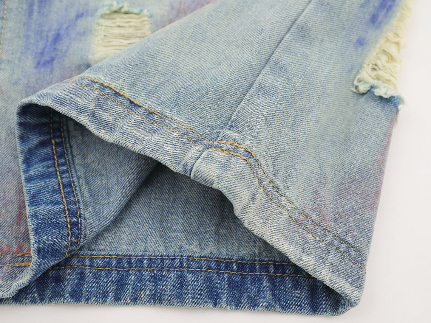 Paint Splash Distressed Ripped Denim Shorts Wide Leg High Waist Washed Streetwear Summer Casual Jean Shorts | Violet Wreck