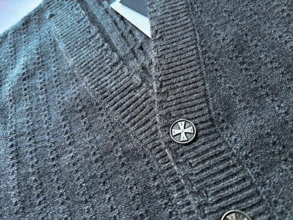 Asymmetrical Distressed Cashmere Cardigan - Tweed Gray