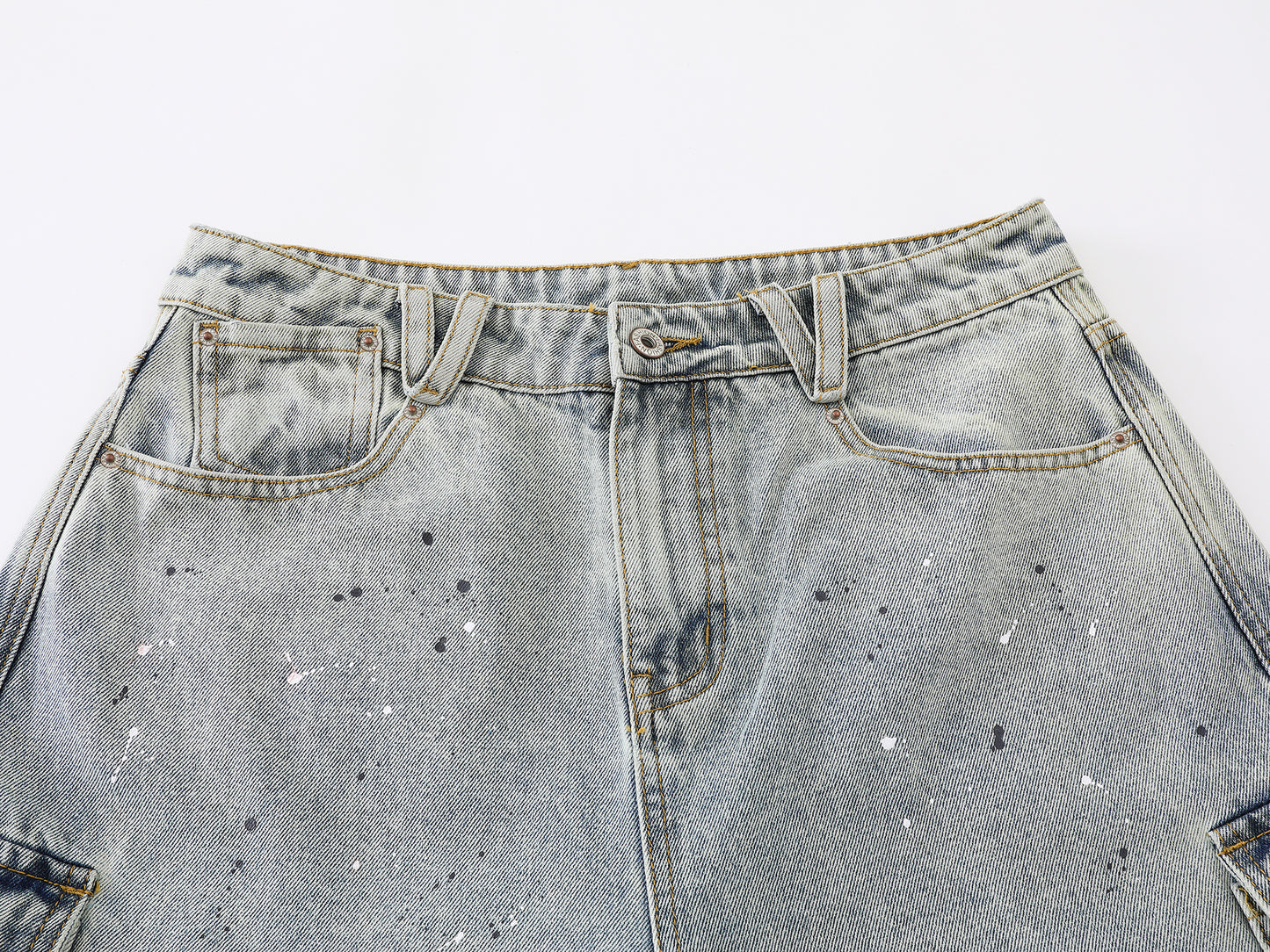 Dog Graphic Paint Splatter Cargo Denim Shorts Wide Leg High Waist Washed Multi-Pocket Streetwear Summer Casual Jean Shorts | Pup Cargo