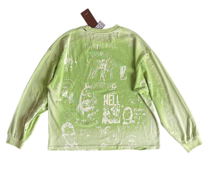 Paly Hollywood Bethlehem Inn Graffiti Long Sleeve Tee Washed Mint Green Vintage Distressed Streetwear | Mint Grunge