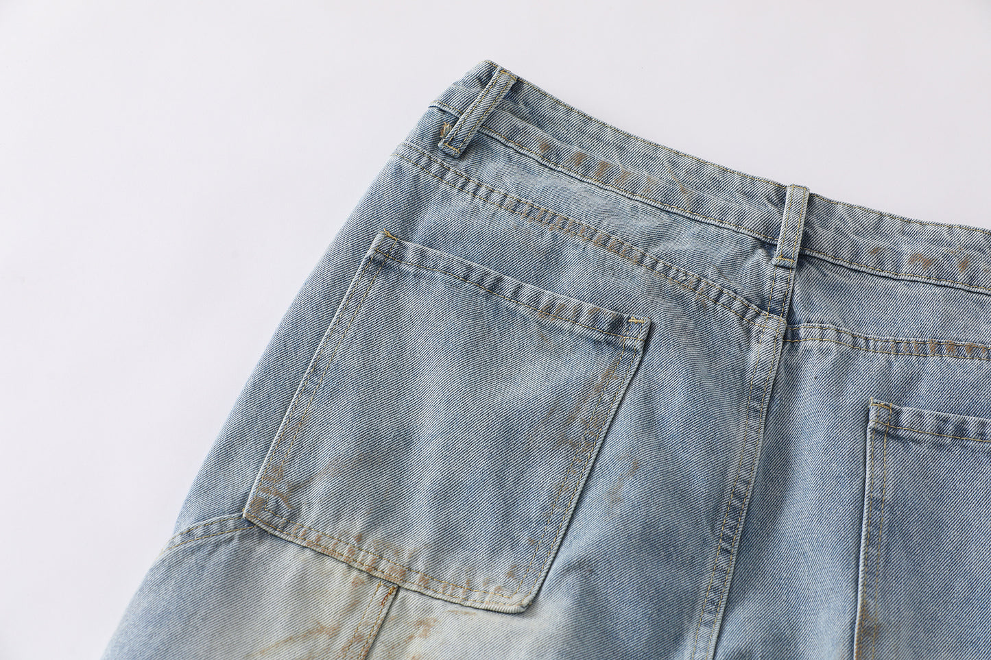 Curved Pocket Cargo Wide Leg Jeans High Waist Light Wash Mud Dye Faded Utility Streetwear Denim Trousers | Pocket Arc