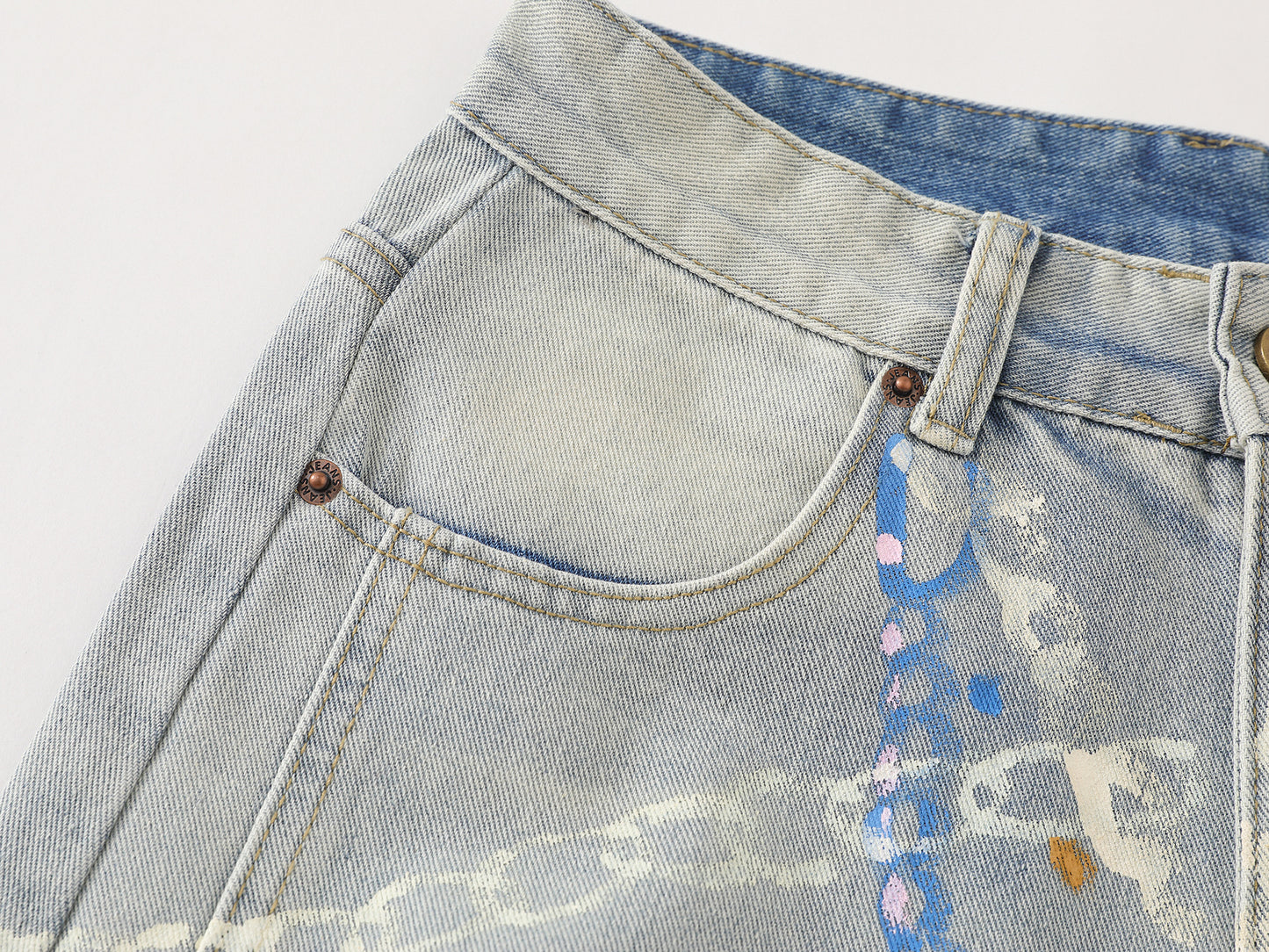 Graphic Chain Print Wide Leg Baggy Jeans Washed Denim High Waist Streetwear Y2K Casual Pants