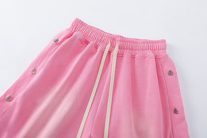 Elastic Waist Patch Pocket Sweat Shorts Solid Color Casual Jogger Summer Lounge Shorts | Pink Sweat