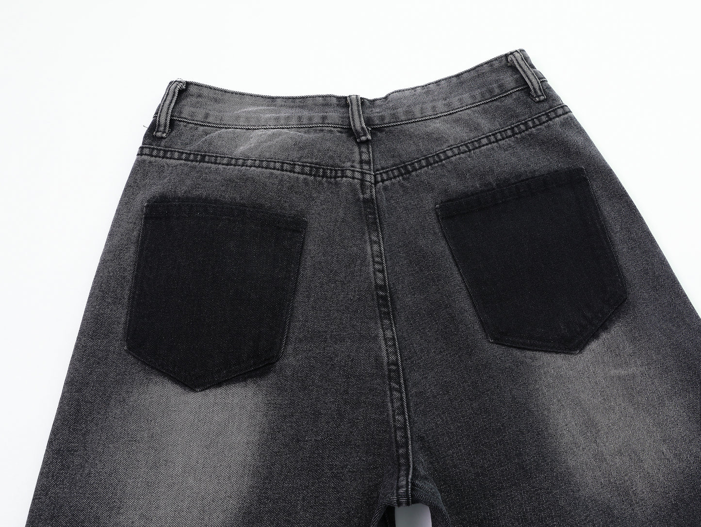 Distressed Ripped Wide Leg Jeans High Waist Washed Black Sandy Fade Black Patch Pocket Streetwear Denim Trousers | Void Rip