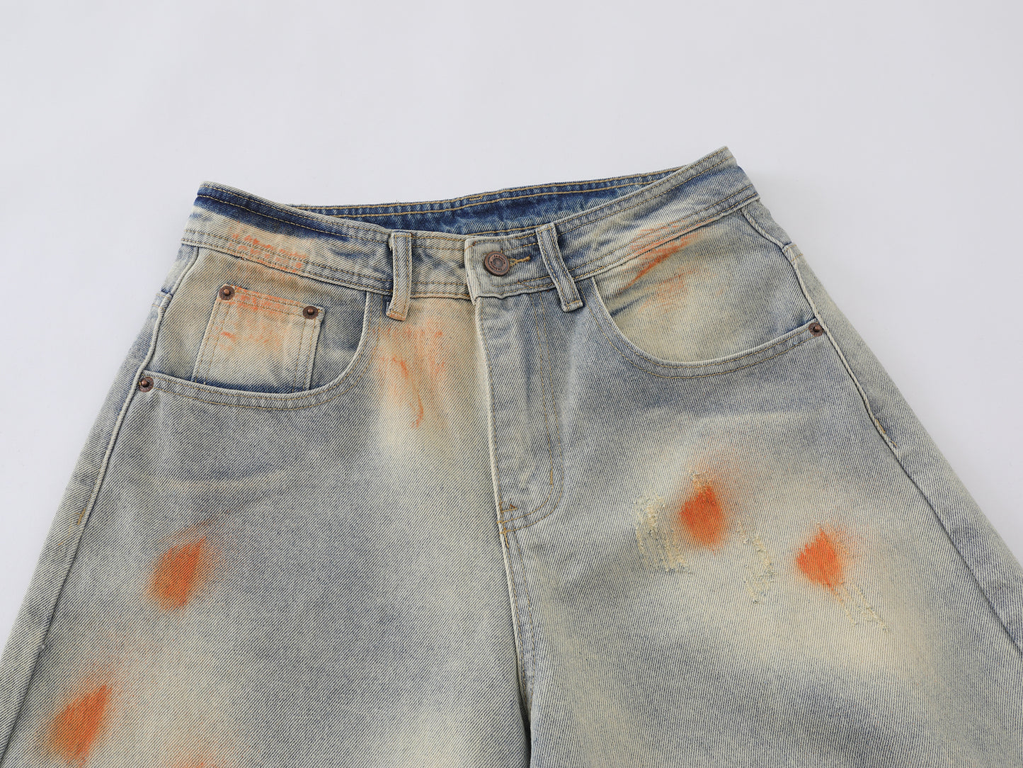 Tie Dye Orange Splash Wide Leg Baggy Jeans Washed Denim High Waist Streetwear Y2K Casual Pants