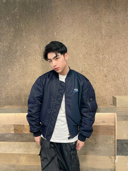 Martine Rose Navy Bomber Jacket Oversized Nylon Padded Zip Up Streetwear Coat Unisex Retro Americana | Rose Pilot