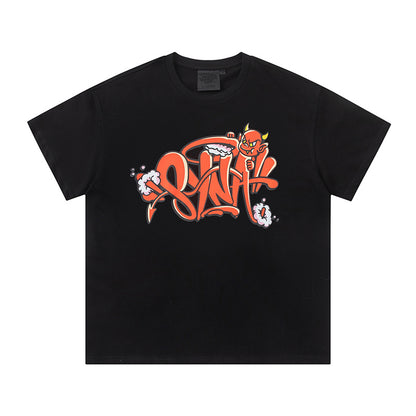 Unisex Black Graphic T-Shirt, Crew Neck Short Sleeve Streetwear Tee