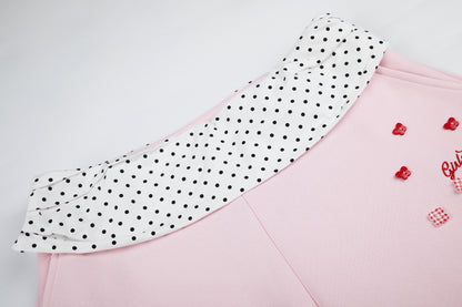 Women's Girls Club Conteng Embroidery Polka Dot Fold-Over Waistband Balloon Wide Leg Sweatpants Casual Sweet Jogger Pants