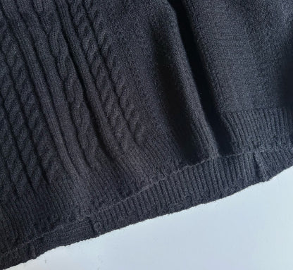 Asymmetrical Cable Knit Cardigan - Black