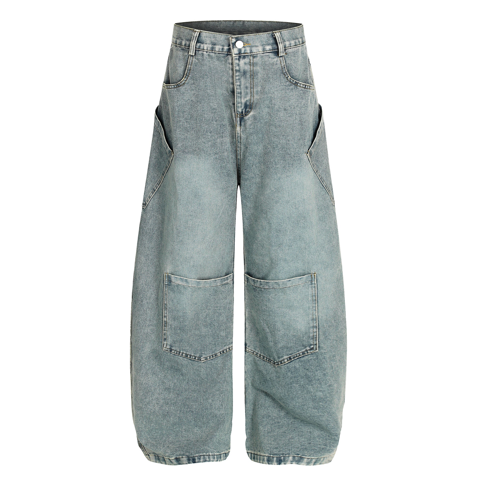 Multi pocket barrel leg jeans light blue - front view