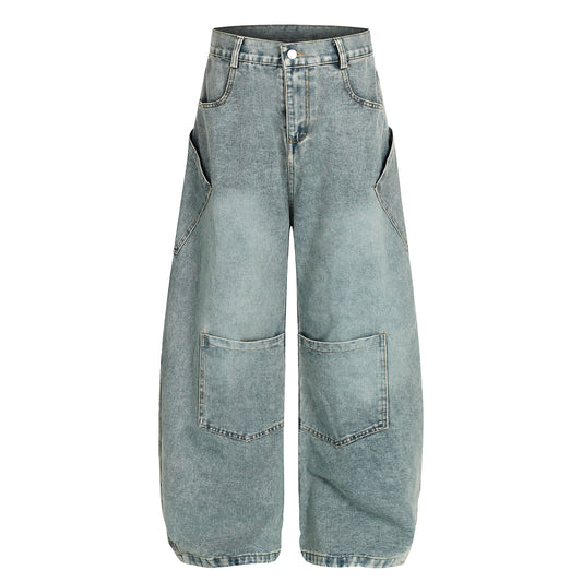 Multi pocket barrel leg jeans light blue - front view