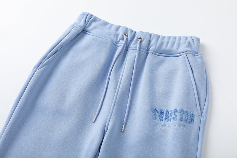Light blue Trapstar graphic hoodie and matching joggers tracksuit set with drawstrings and zip hems - view 10