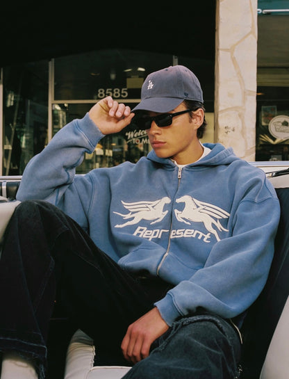 Pegasus Zip Through Hoodie - Indigo