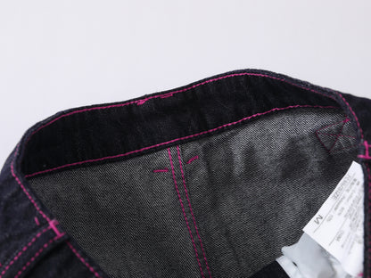 Heart Pocket Guitar Embroidery Wide Leg Denim Shorts Pink Stitch Button Fly Rhinestone Streetwear Baggy Jean Shorts | Rock Heart