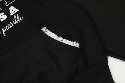 Once A Saint Graphic Cropped Hoodie Side Stripe Lace Trim Streetwear Y2K Casual Sweatshirt | Saint Crop