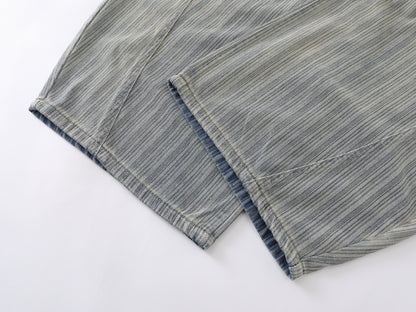 Stripe Texture Balloon Wide Leg Jeans Braided Rope Belt Wooden Bead High Waist Baggy Denim Pants Vintage Streetwear Trousers | Bead Rope