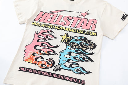 Hellstar Graphic Print Short Sleeve T-Shirt Oversized Loose Fit Cotton Casual Streetwear Summer Tee | Star Tee