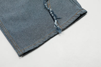 Dark Navy Waistband Raw Edge Arc Cutout Patchwork Baggy Wide Leg Jeans Deconstructed Y2K
