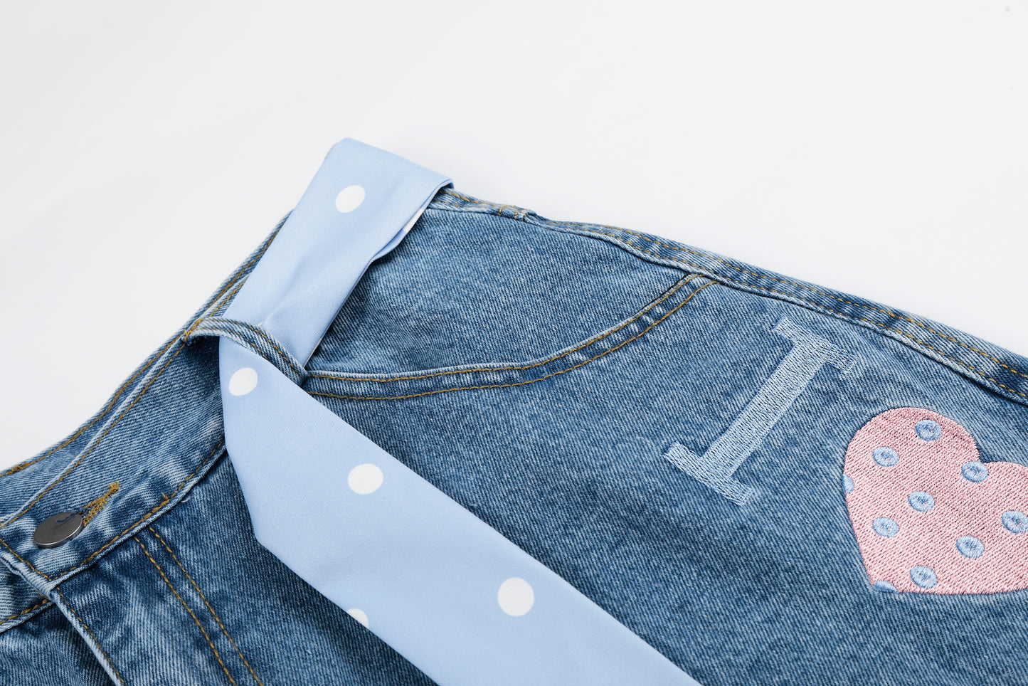 Women's I Love RVNTENG Letter Print Polka Dot Tie Wide Leg Denim Shorts High Waist Casual Streetwear Jean Shorts