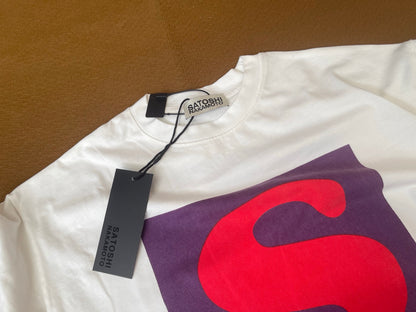 Satoshi Nakamoto SN Block Logo Dual Print Short Sleeve Tee Off-White 280g Washed Vintage Water Print Streetwear | SN Block Tee