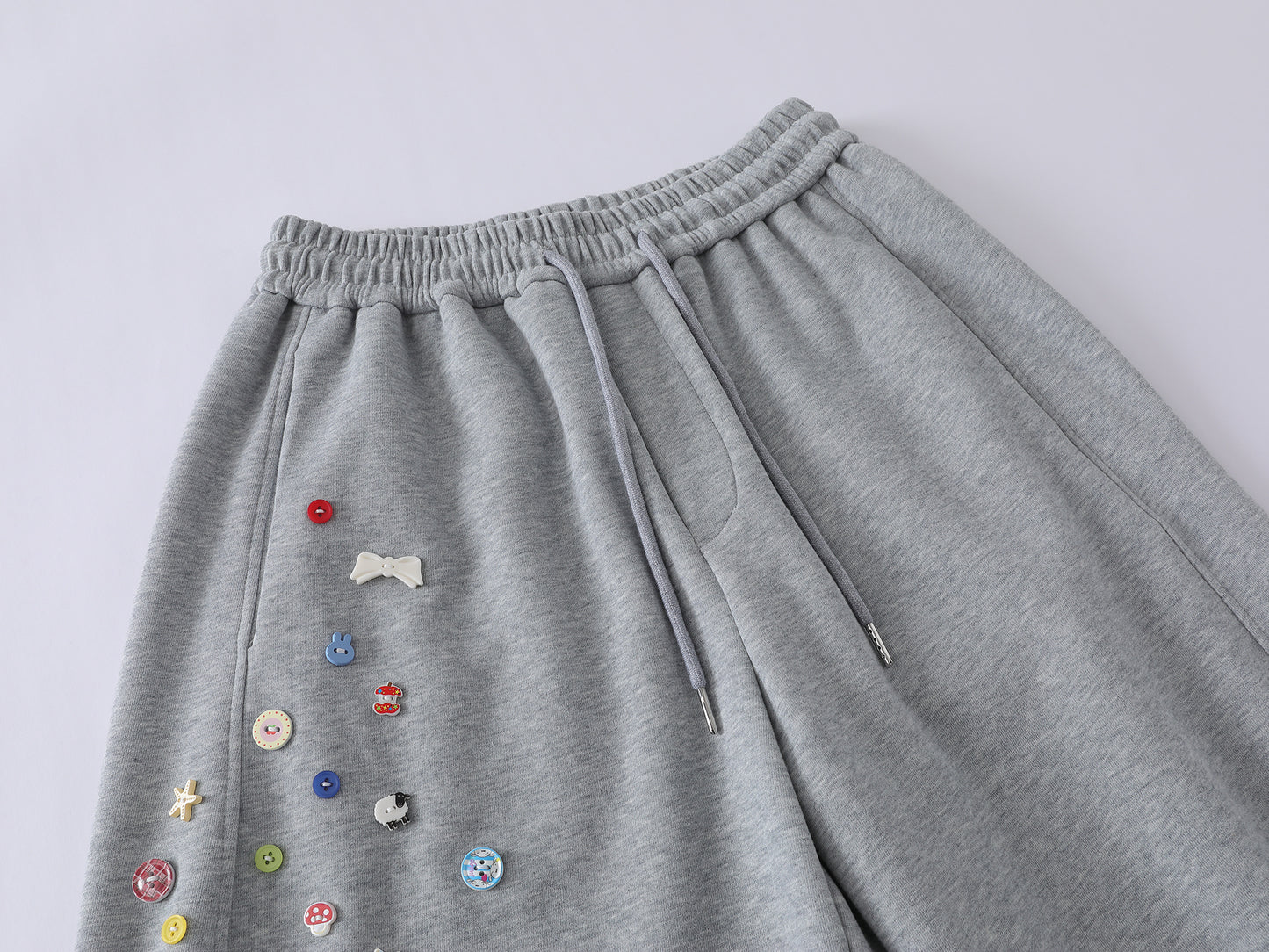 Colorful Button Badge Wide Leg Sweatpants Kawaii Charm Elastic Waist Baggy Fleece Pants Casual Streetwear Balloon Trousers | Button Drop