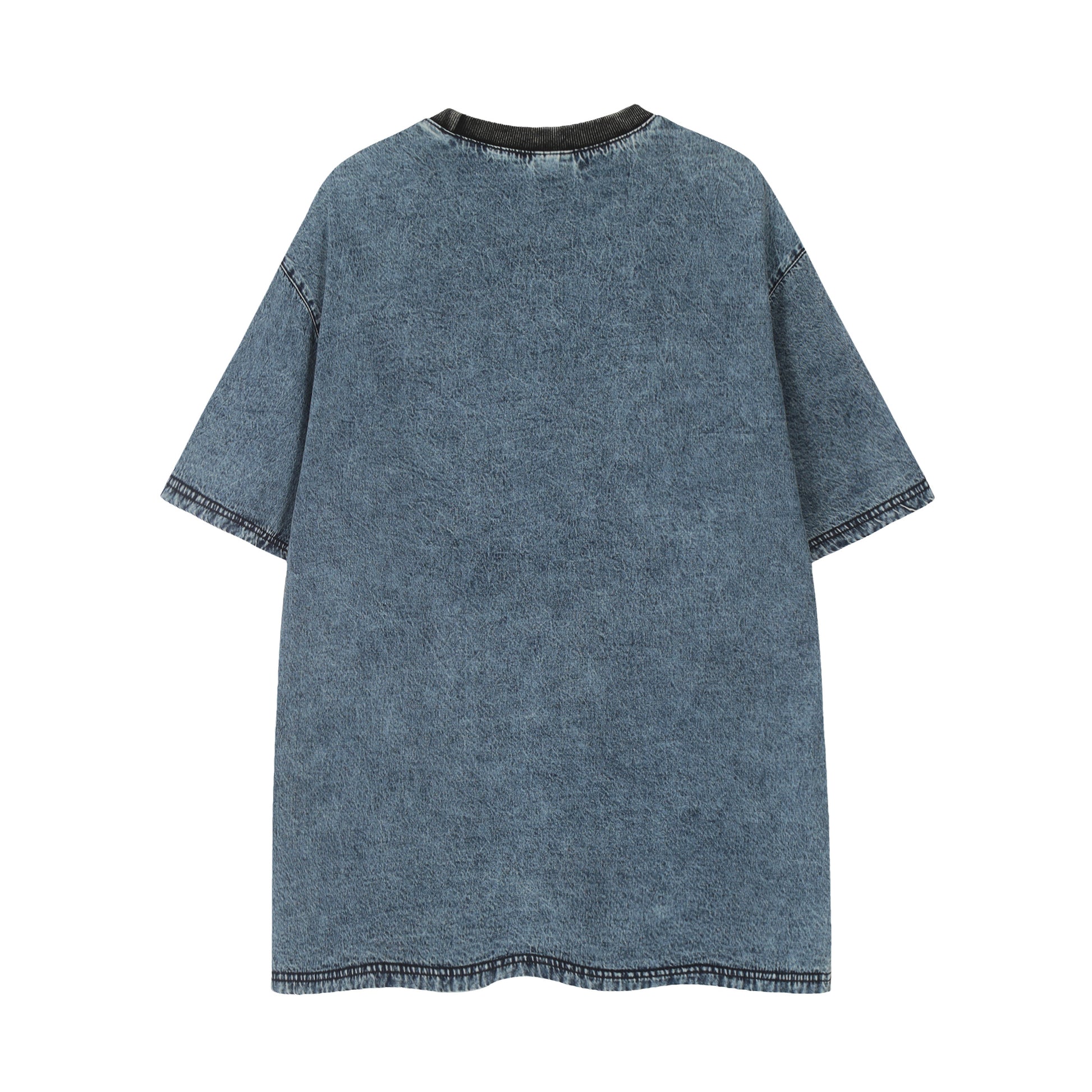 Distressed star patch washed denim tee washed blue - back