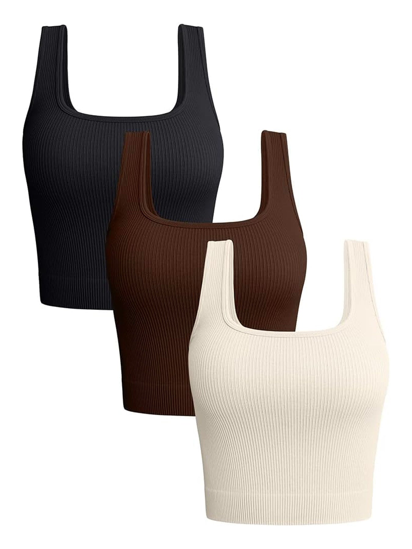 3-delade linne damer Ribbade sömlösa träningströjor Yoga Crop Tops