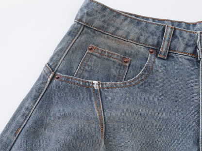 Mud Wash Distressed Barrel Wide Leg Jeans Earth Tone Fading Ripped Knee High Waist Baggy Denim Pants Vintage Streetwear Trousers | Mud Barrel