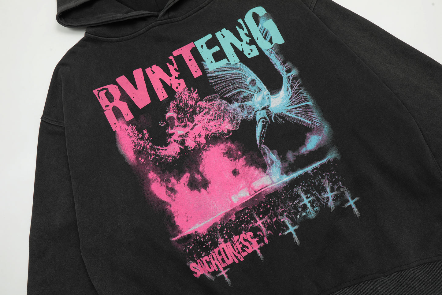 Women's Oversized Angel Graphic Print Hoodie Long Sleeve Pullover Washed Streetwear Casual Fall Winter Sweatshirt