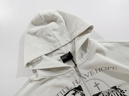 Enfants Riches Deprimes ERD I Still Have Hope Zip Hoodie Madonna Cross Patch Washed Heavyweight Cotton Oversized Zip-Up Streetwear Sweatshirt | Still Hope