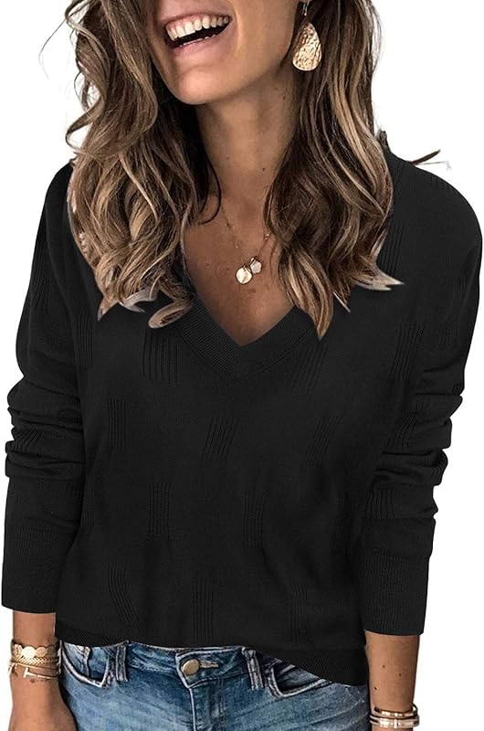 Womens Fall Tops 2024 Fashion V Neck Long Sleeve Shirts Blouse Knit Casual Pullover Sweater Cozy Clouds XS-3XL