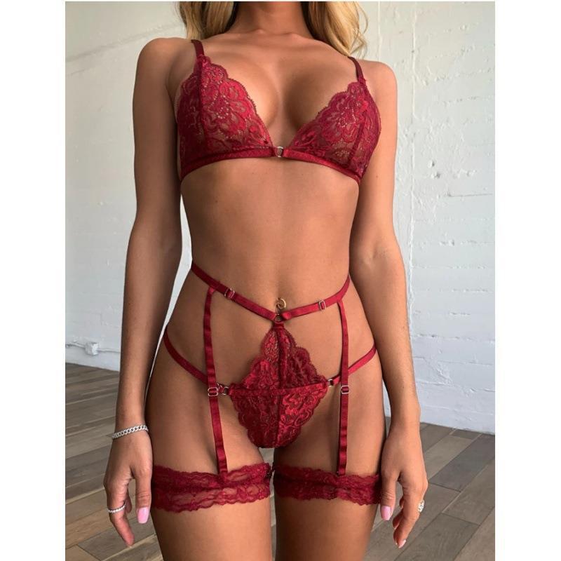 Lace Garter Lingerie Set with Removable Choker Teddy Babydoll Strappy Bra and Panty Set - Seldom Seen Styles