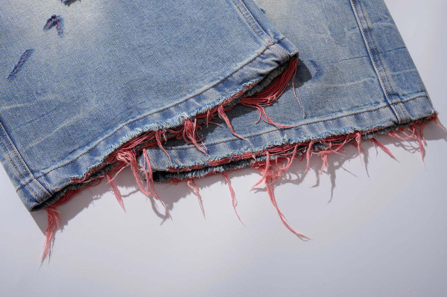 Light Blue Distressed Wide-Leg Cropped Denim Shorts