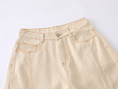 Colorful Button Embellished Wide Leg Denim Shorts Arc Seam Detail High Waist Casual Streetwear Baggy Jean Shorts | Button Row