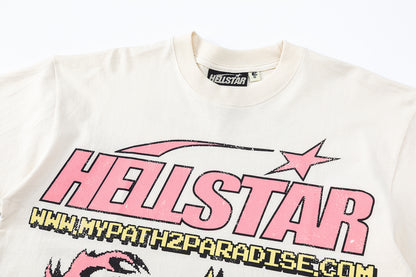 Hellstar Graphic Print Short Sleeve T-Shirt Oversized Loose Fit Cotton Casual Streetwear Summer Tee | Star Tee
