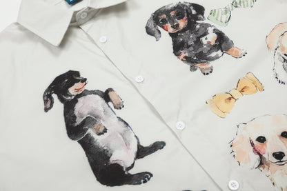 Dachshund Dog Print Short Sleeve Shirt Oversized Button Down Cute Graphic Streetwear Y2K Casual Summer Top | Wiener Club