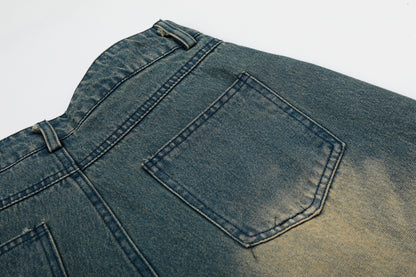 Letter Print Wide Leg Denim Shorts High Waist Washed Streetwear Summer Casual Shorts