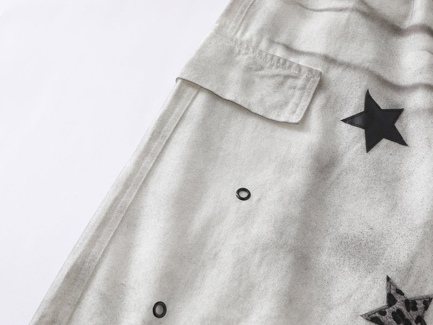 Star Patch Cargo Jeans Washed Distressed Wide Leg Denim Pants Multi Pocket Leopard Star Rivet Streetwear Baggy Trousers | Star Fog