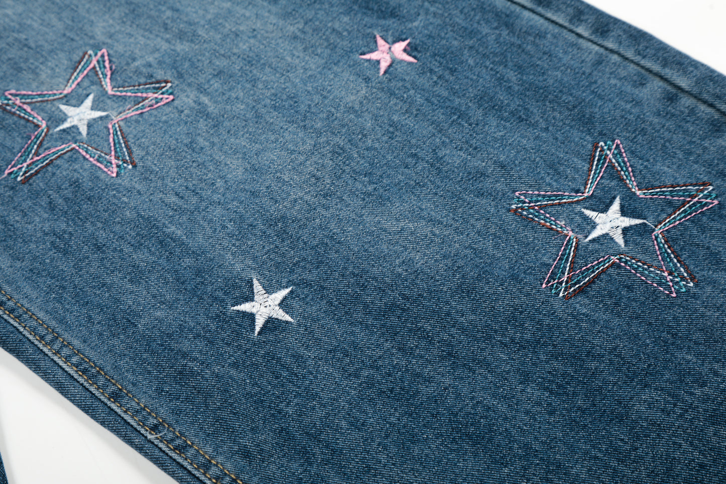 Star Embroidery Wide Leg Barrel Jeans High Waist Washed Y2K Streetwear Denim Pants