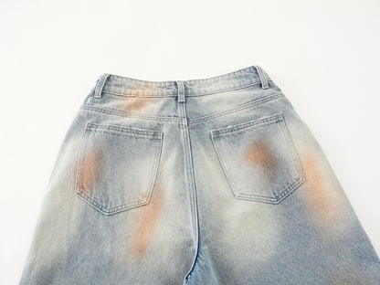Tie-Dye Distressed Ripped Denim Shorts Wide Leg High Waist Washed Streetwear Summer Casual Jean Shorts | Rust Bloom