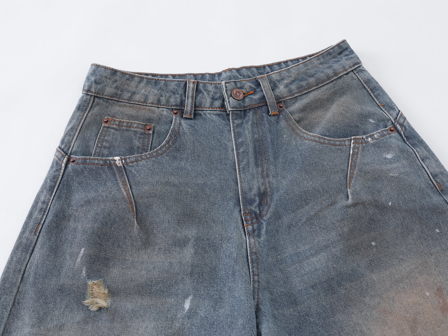 Mud Wash Distressed Barrel Wide Leg Jeans Earth Tone Fading Ripped Knee High Waist Baggy Denim Pants Vintage Streetwear Trousers | Mud Barrel
